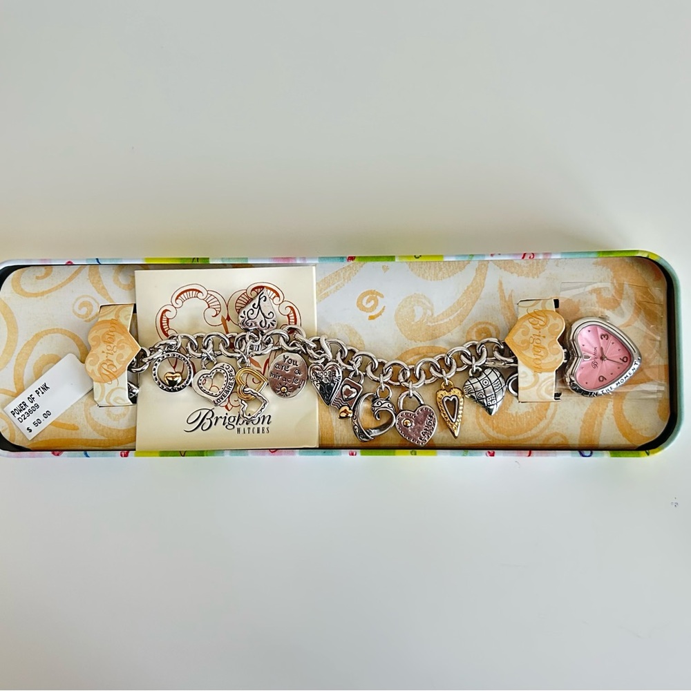 Brighton Power of Pink!Multi-Heart Mixed-Metal Charm & Pink Heart Watch Bracelet